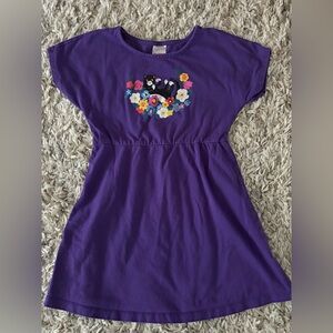 Hanna Andersson Purple Dress with Tuxedo Cat and Flowers Size 5 Girls